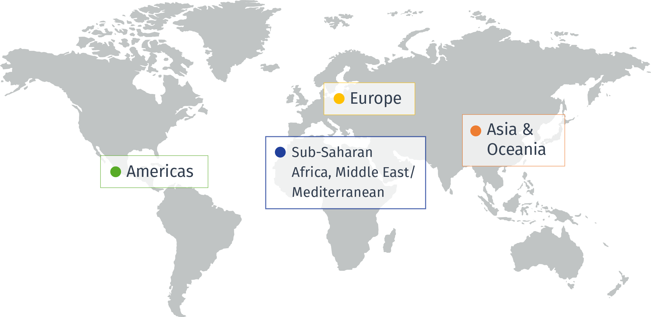 Americas - Europe - Sub-Saharan Africa, Middle East/Mediterannean - Asia & Oceania